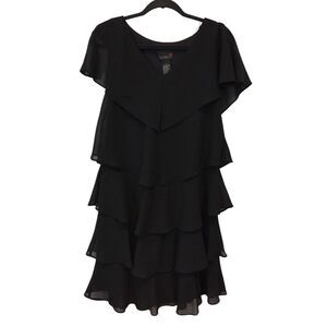 Scarlett Tiered Chiffon‎ Dress Black Womens Size 8 Layered Short Sleeve V Neck